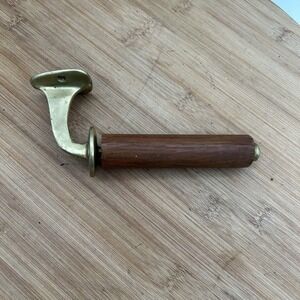 Vintage Solid Brass Toilet Tissue Holder with Wooden Dowel over Brass